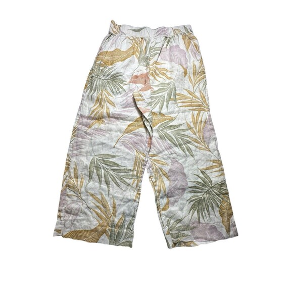 Tahari Pants Women LARGE 100% LINEN WIDE LEG PALM Print POCKETS HIGH WAIST P20-5 - Picture 1 of 9